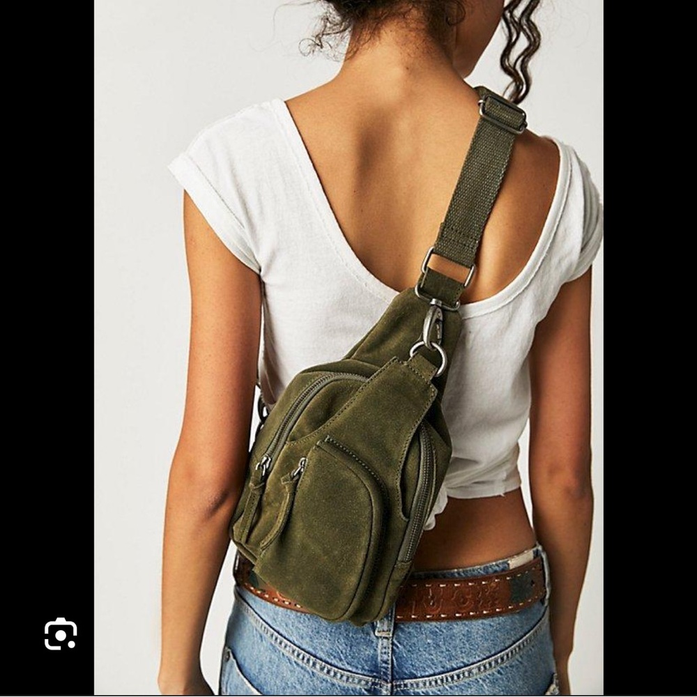 NWOT Free People Hudson Sling Bag in Sea Serpent/Army Green